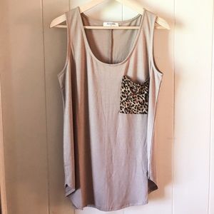 Taupe Tank with Leopard Pocket